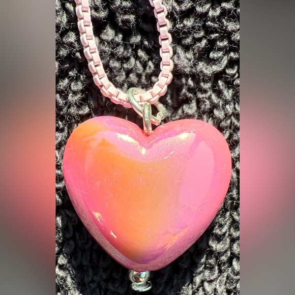 Claire's Vibrant Pink Heart Necklace with Faux Rhinestone & Pink Chain - Picture 5 of 9